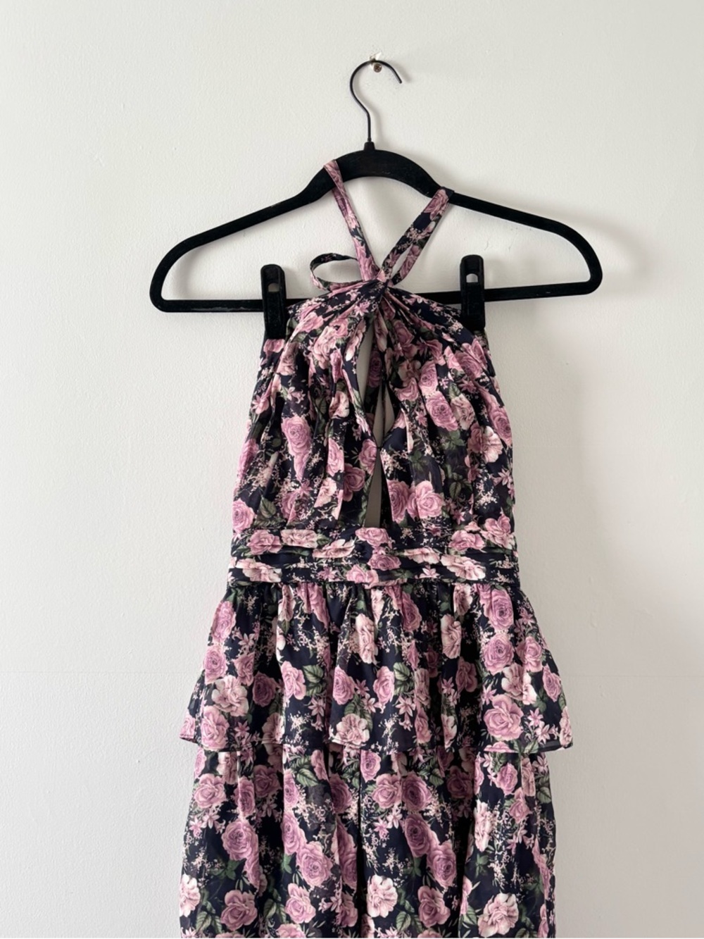 Cami NYC Evina Dress in Mulberry Rose Silk Tiered Floral Twist Halter Top Formal - Picture 5 of 10